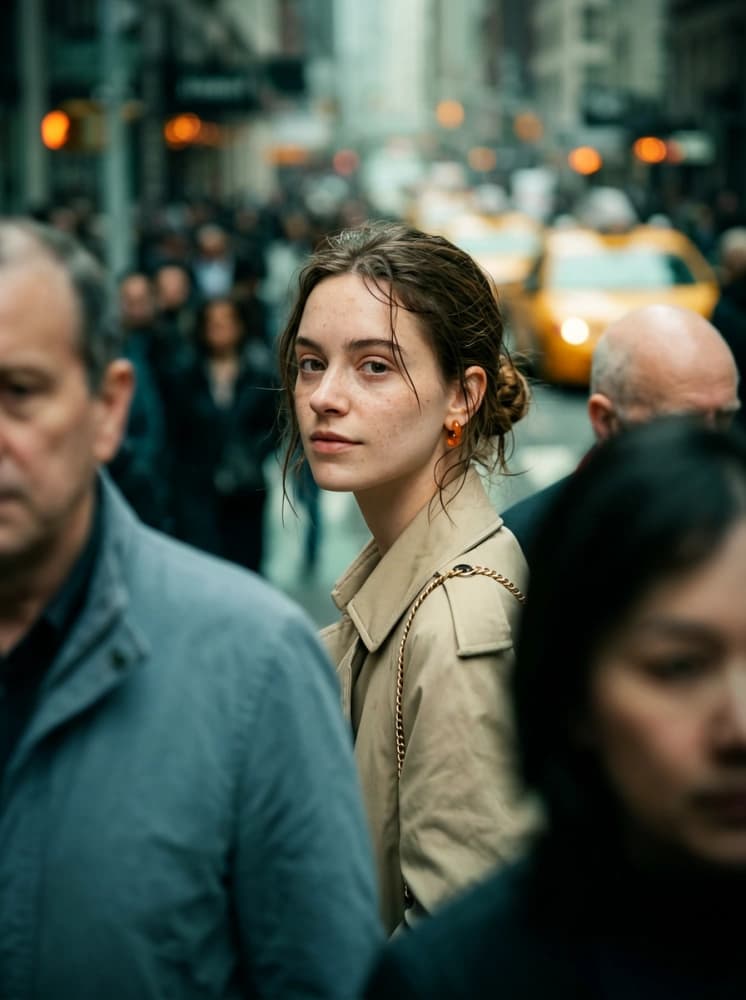 ERNIE Image generation — Street Telephoto Bokeh Female Candid