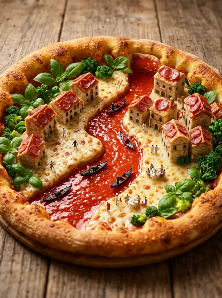 ERNIE Image generation — Miniature Venice Cityscape on Pizza
